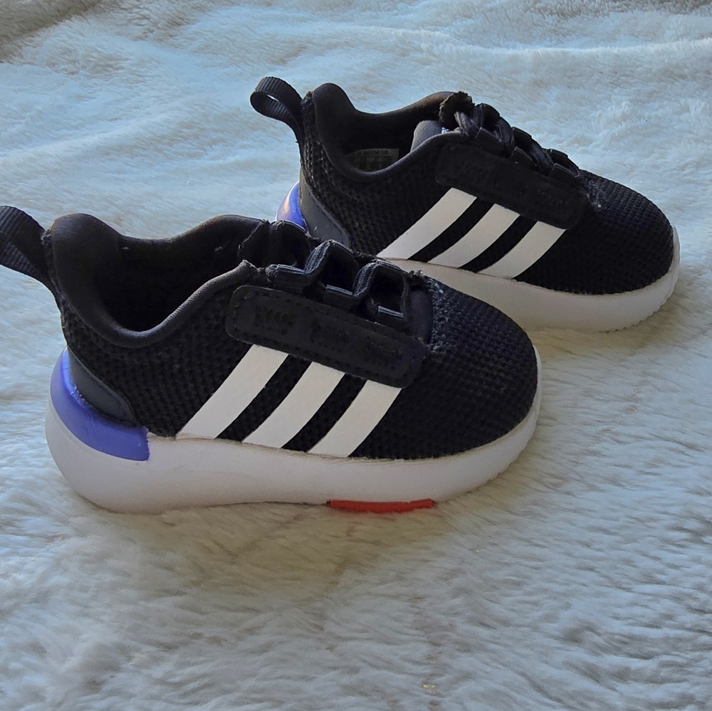 Brand New, NEVER worn, Black, Addias, Unisex, Infant shoe, Size 3.
